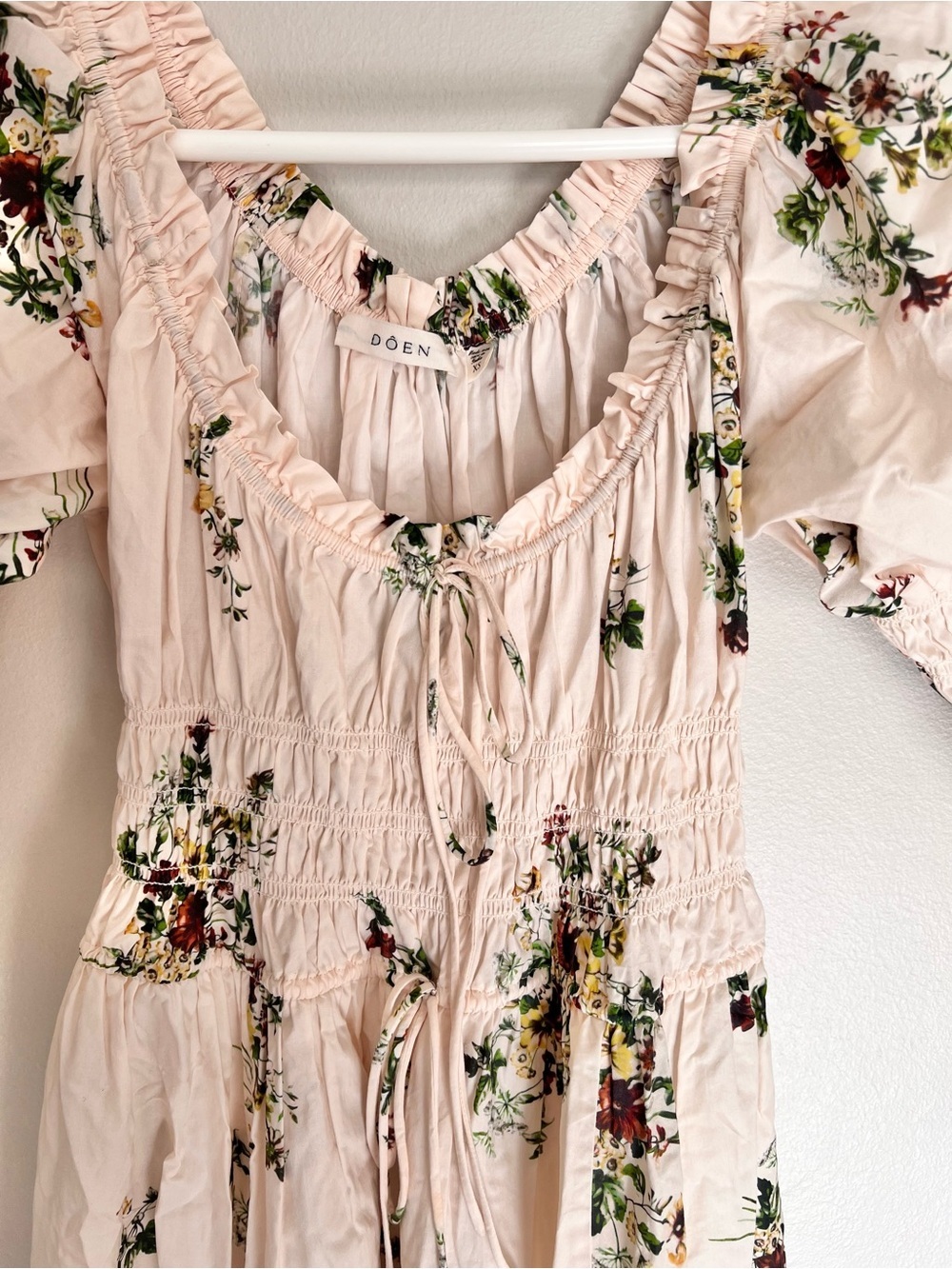 Doen Kaira Shirred Floral-Print Organic Cotton Poplin Midi Dress Size XS - Picture 4 of 7